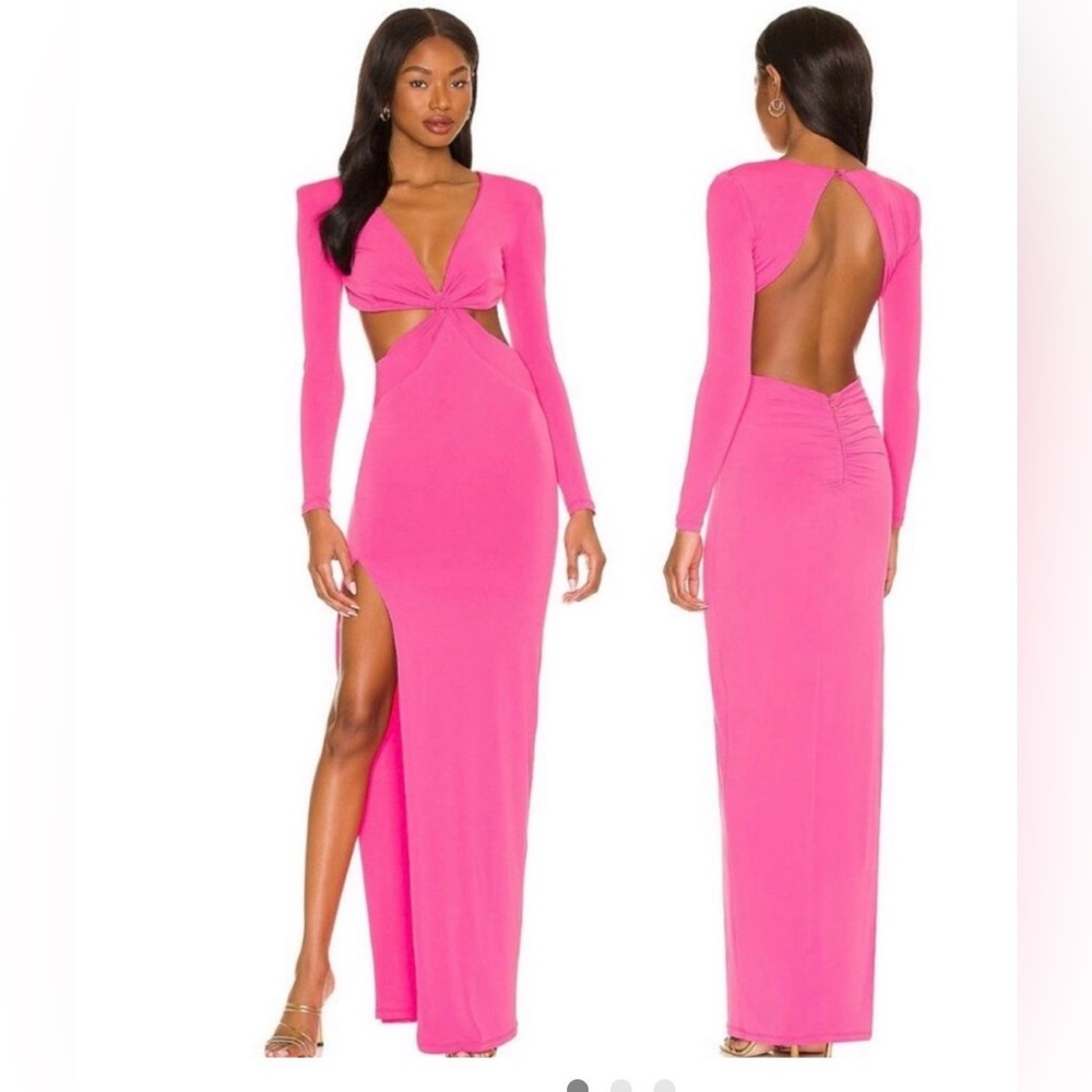Nookie Jewel Gown Neon Pink Cutout Maxi Dress with Twist Front Medium